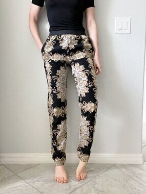Mossimo Black Paisley Bandana Jogger Pants XS Baroque Print 2016 Vintage Target